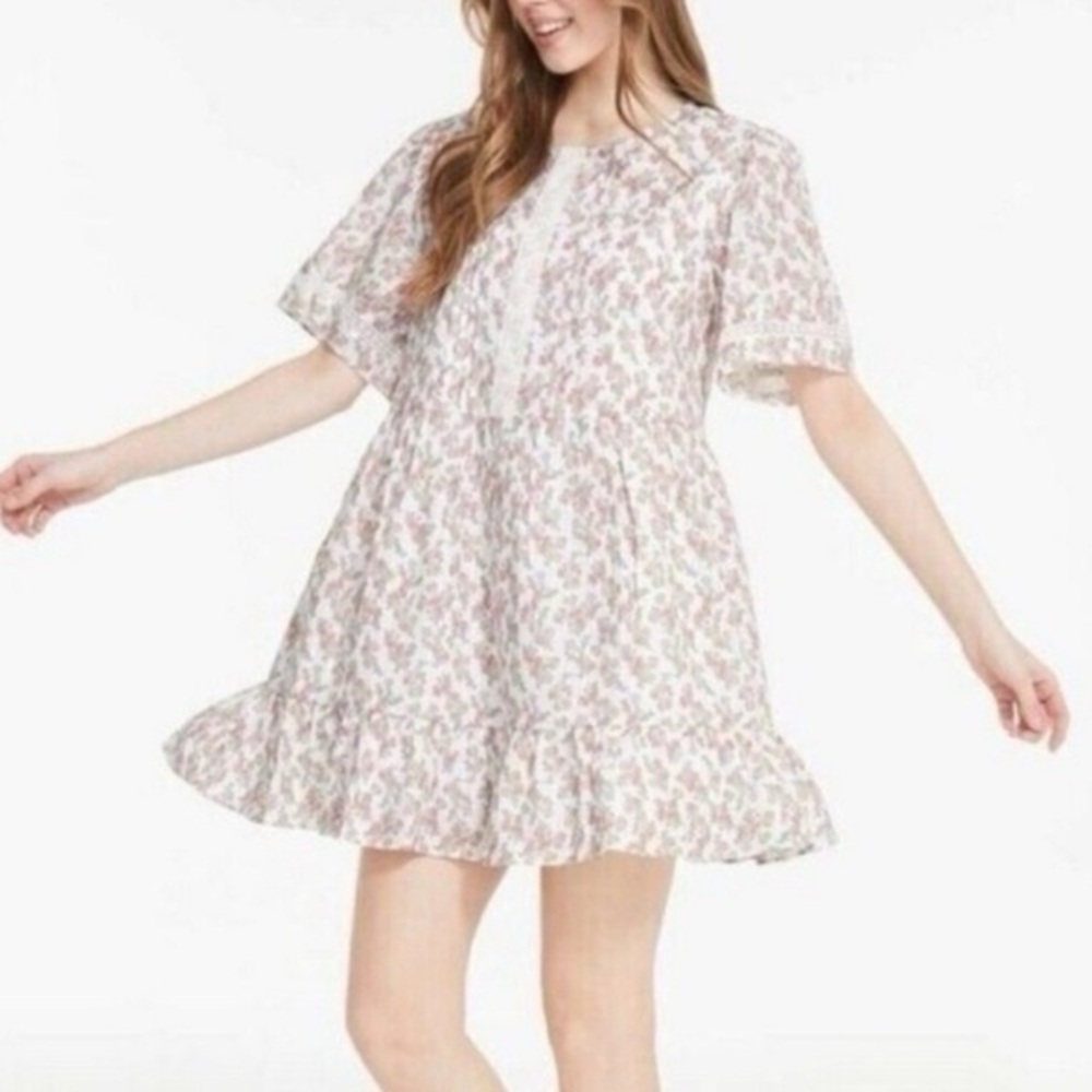 Joe Fresh Pink Floral Short Sleeve Ruffle Dress